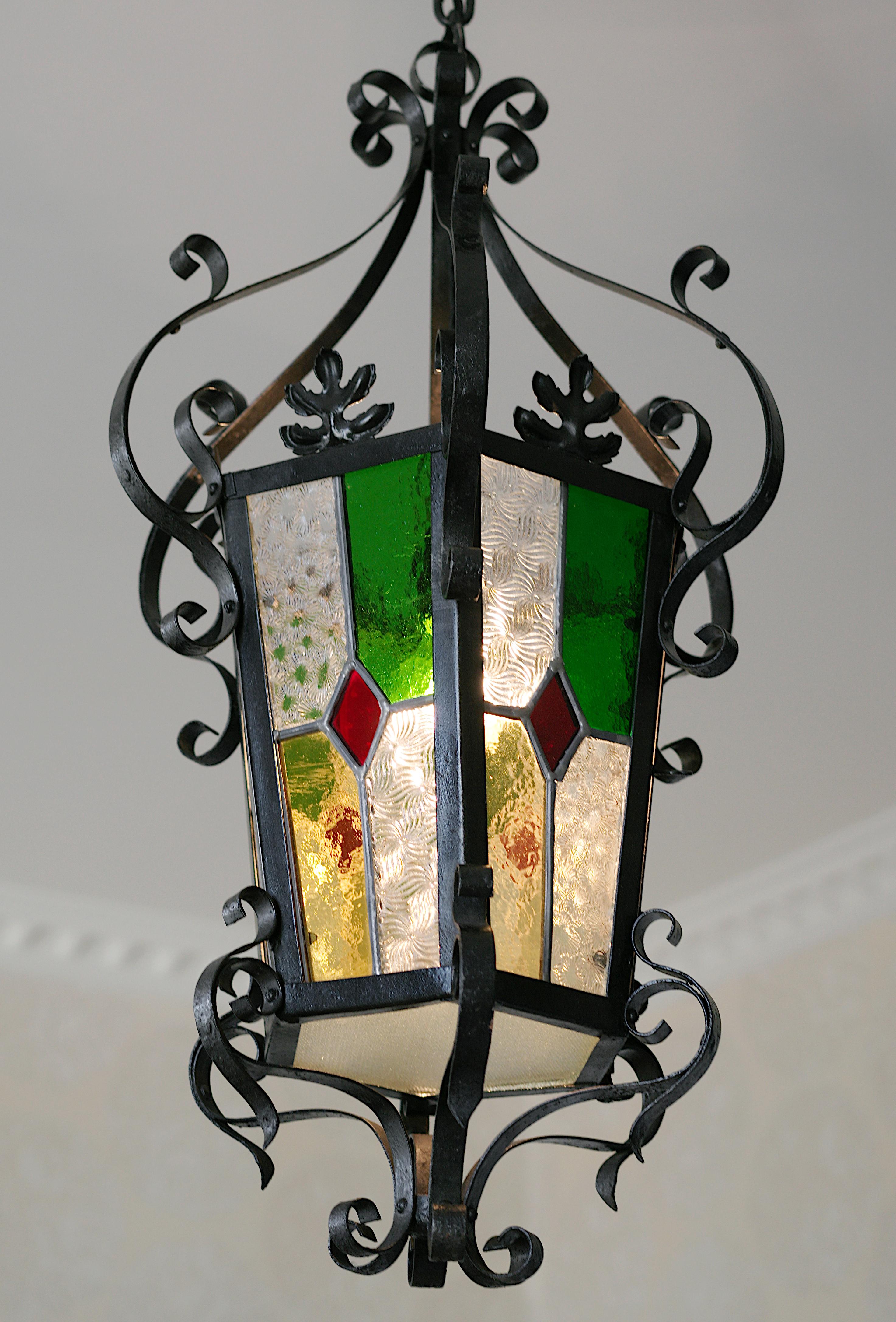 Fin du XIXe siècle Lanterne française Art Nouveau en verre teinté, 1890-1900 en vente