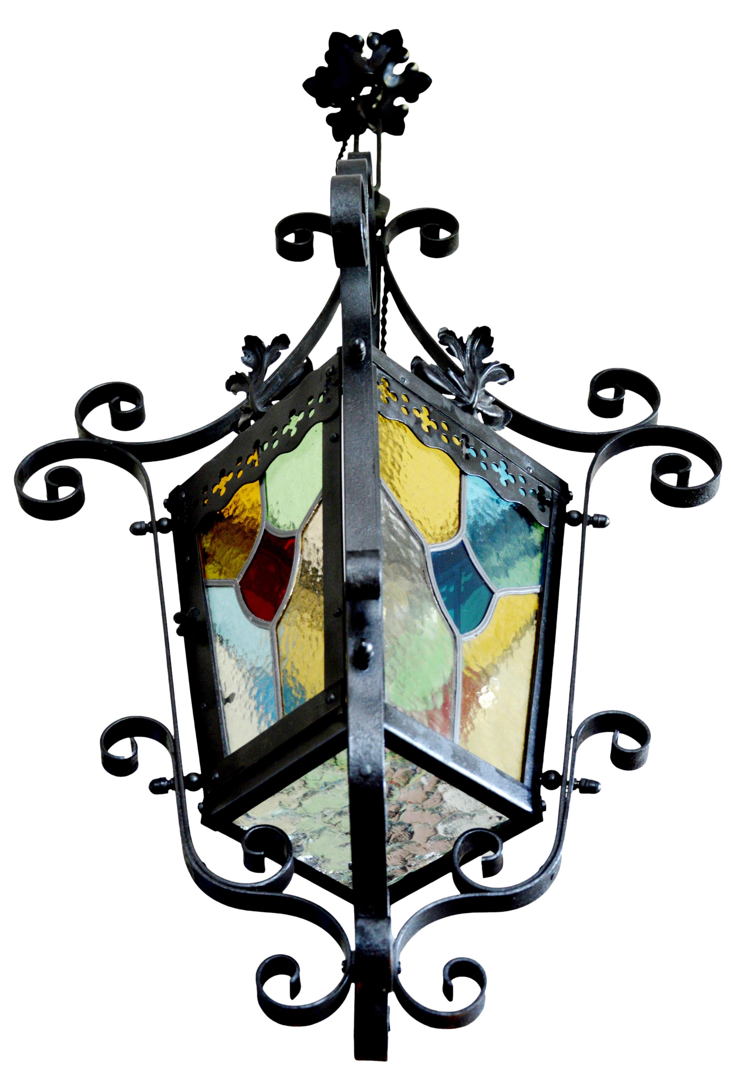 French Art Nouveau Stained-Glass Lantern, 1890-1900  2