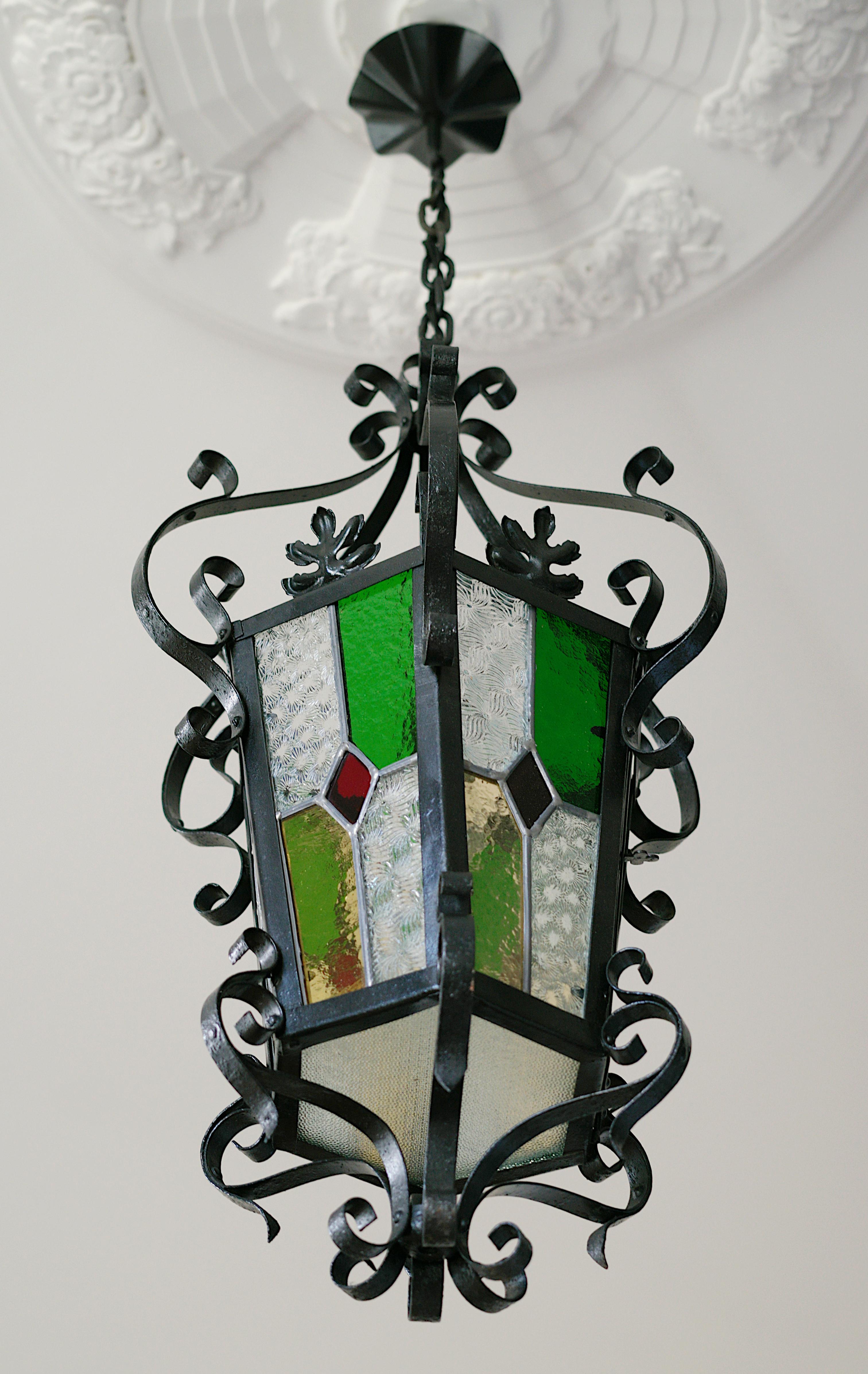 Verre teinté Lanterne française Art Nouveau en verre teinté, 1890-1900 en vente