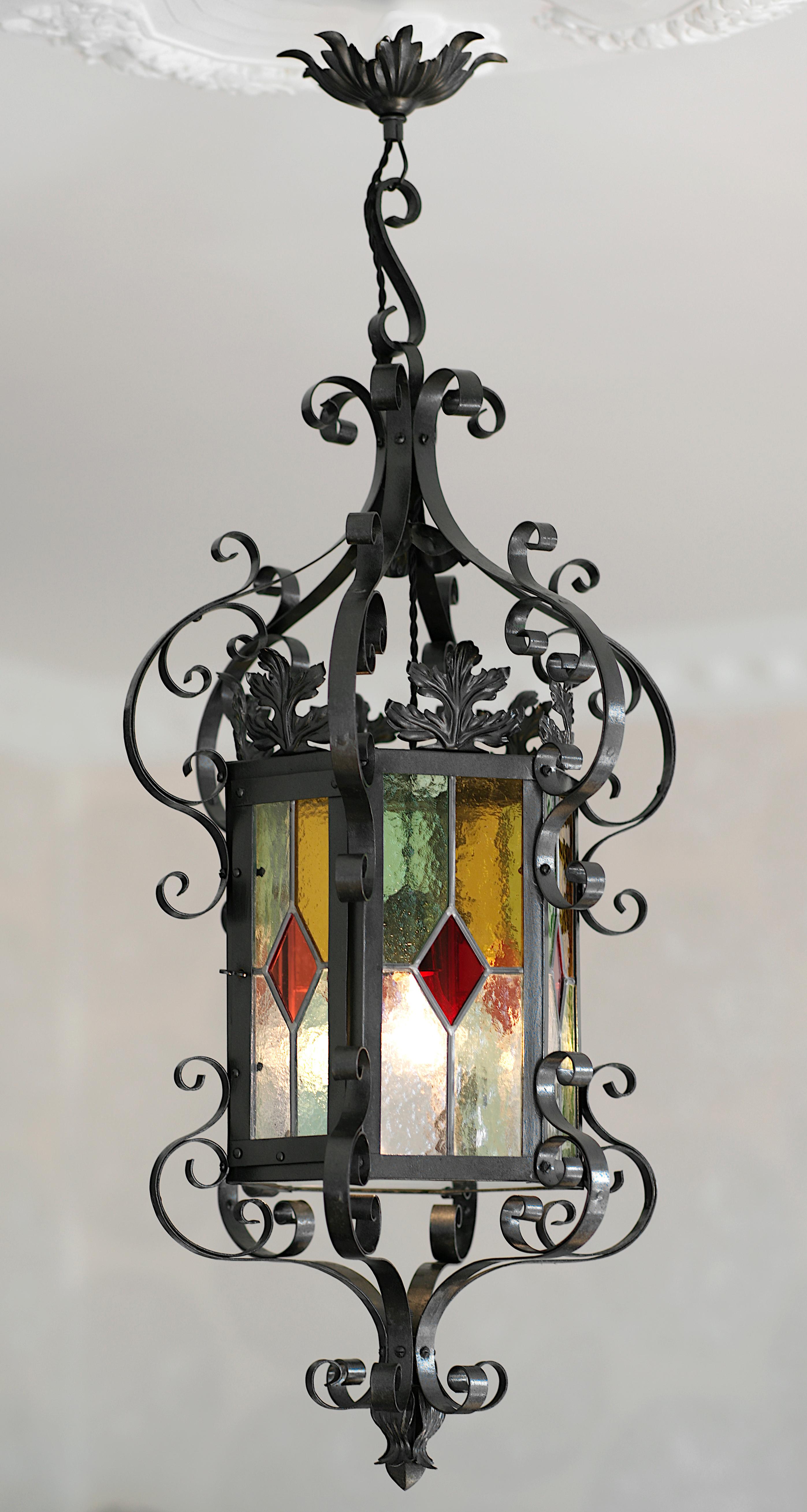Lanterna in vetro colorato Art Nouveau francese, 1890-1900 in vendita 1