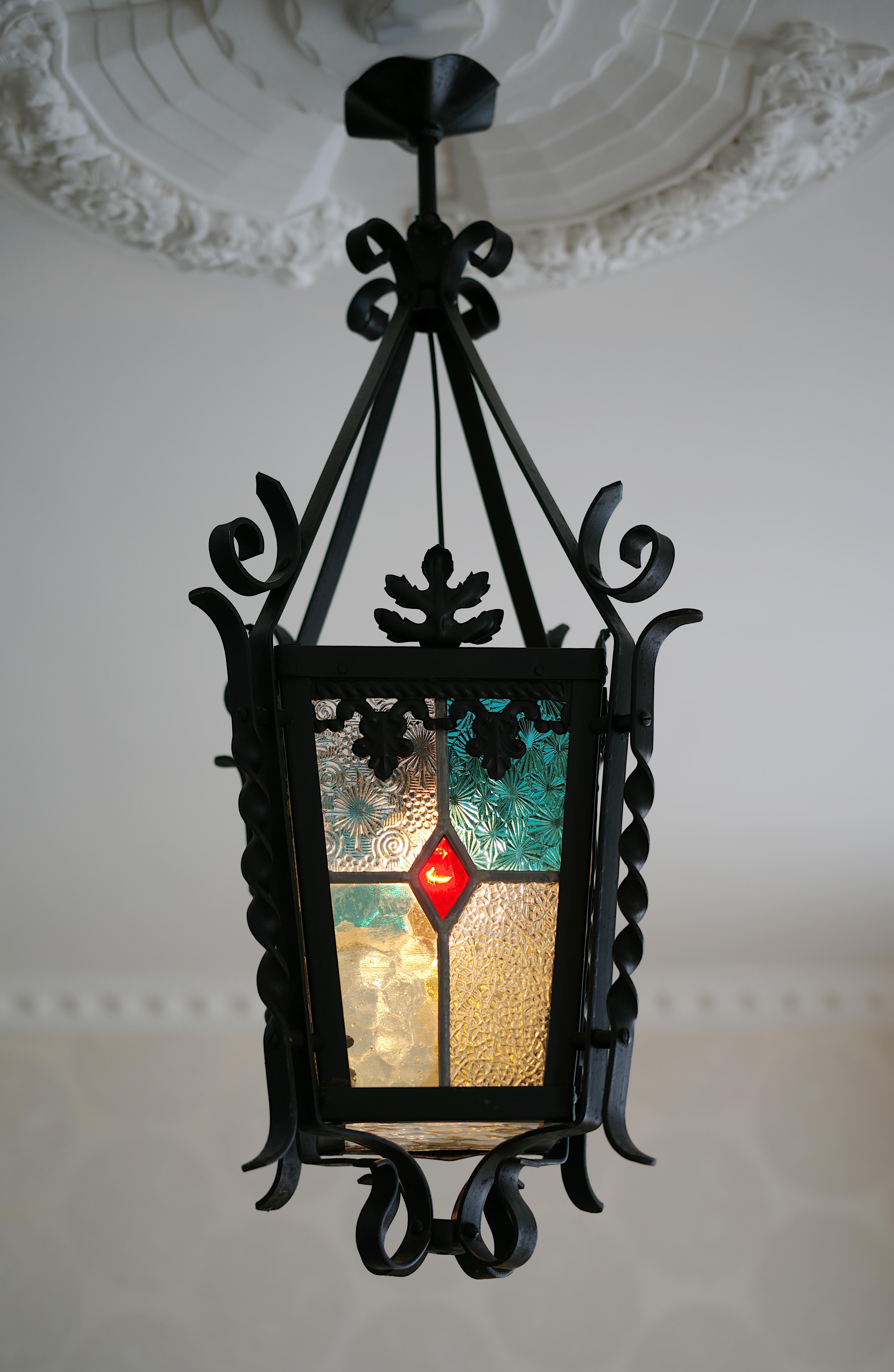 Französische Jugendstil-Laterne aus Buntglas, 1890-1900 im Angebot 2