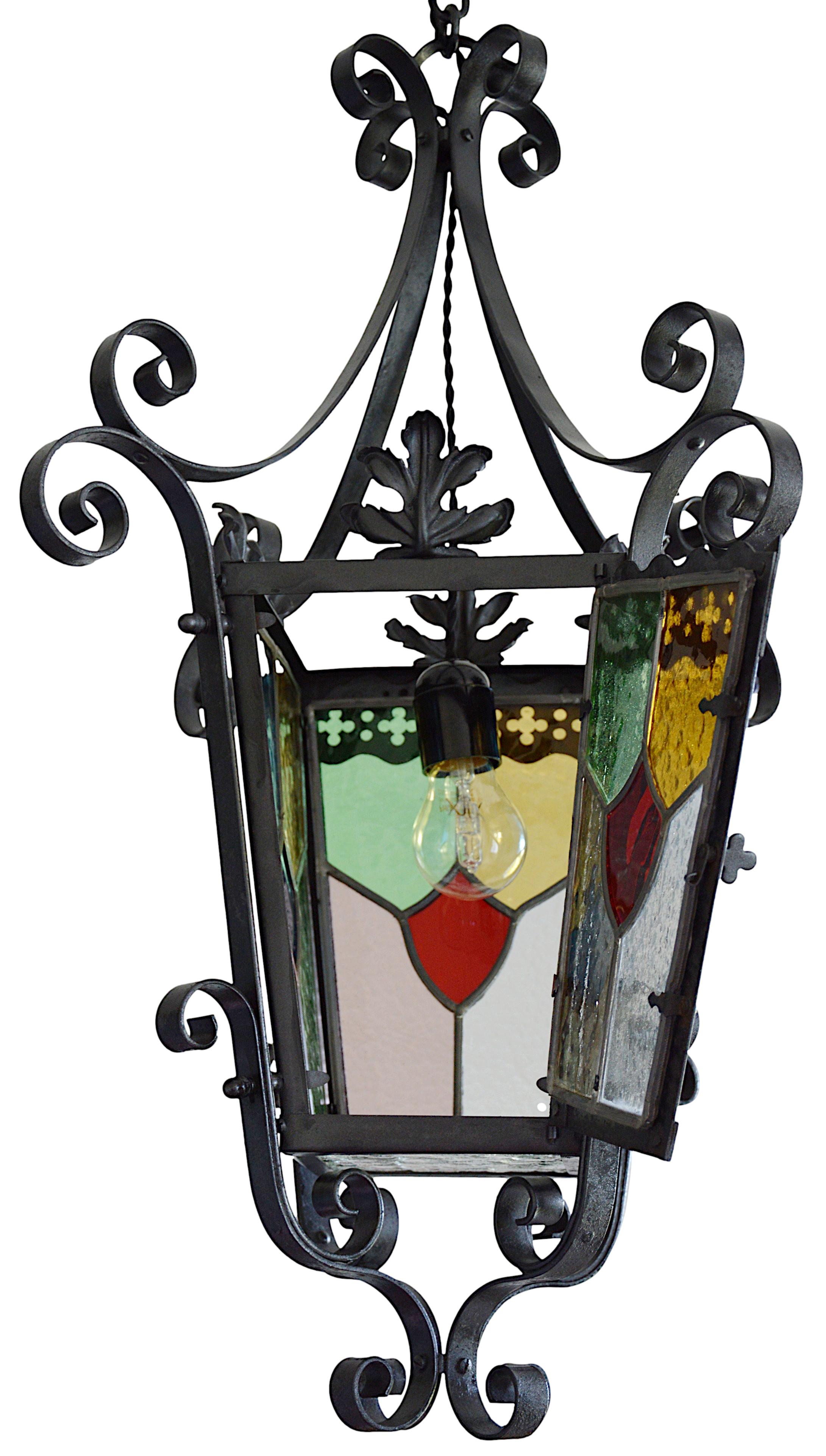 French Art Nouveau Stained-Glass Lantern, 1890-1900  3
