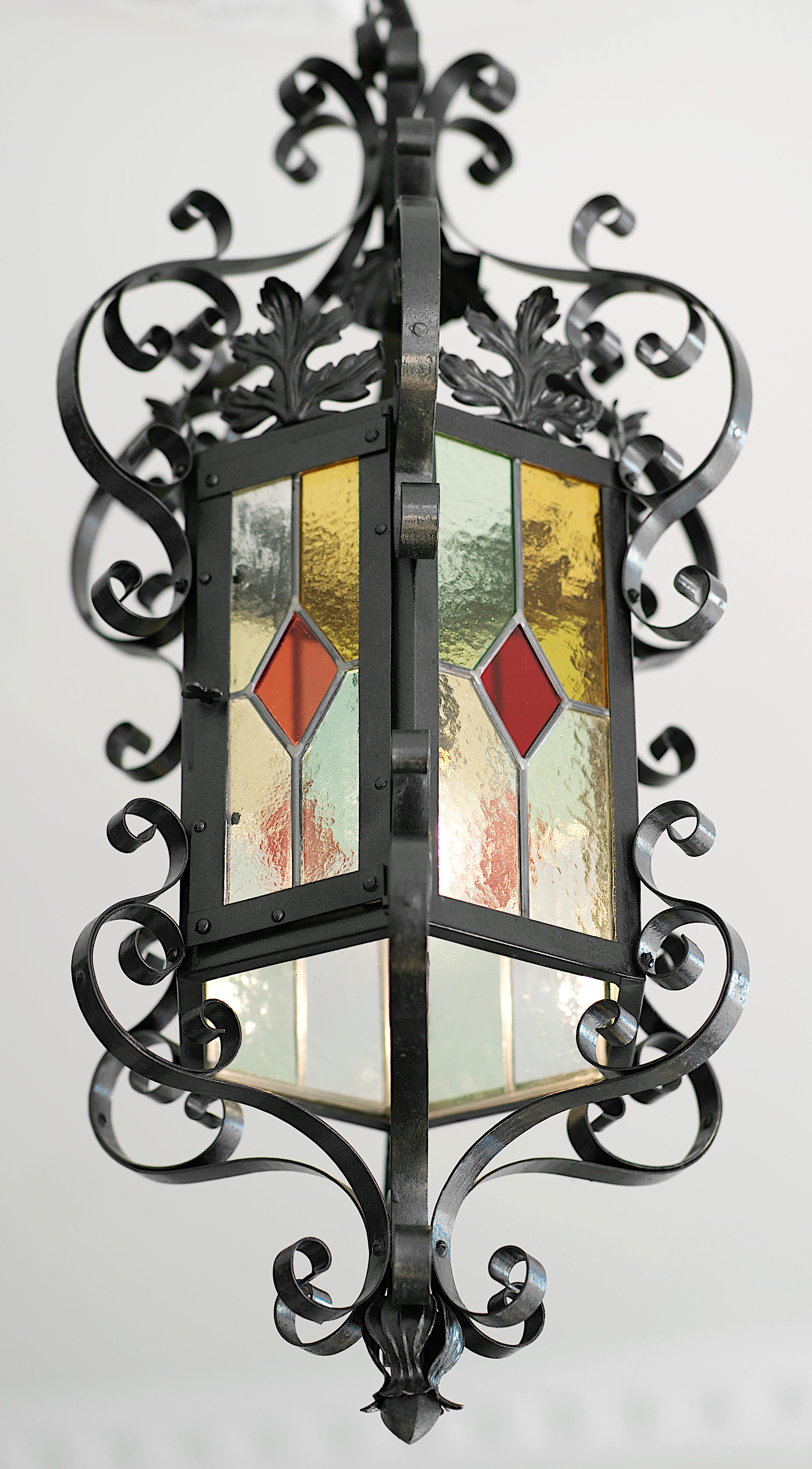 French Art Nouveau Stained-Glass Lantern, 1890-1900 For Sale 3