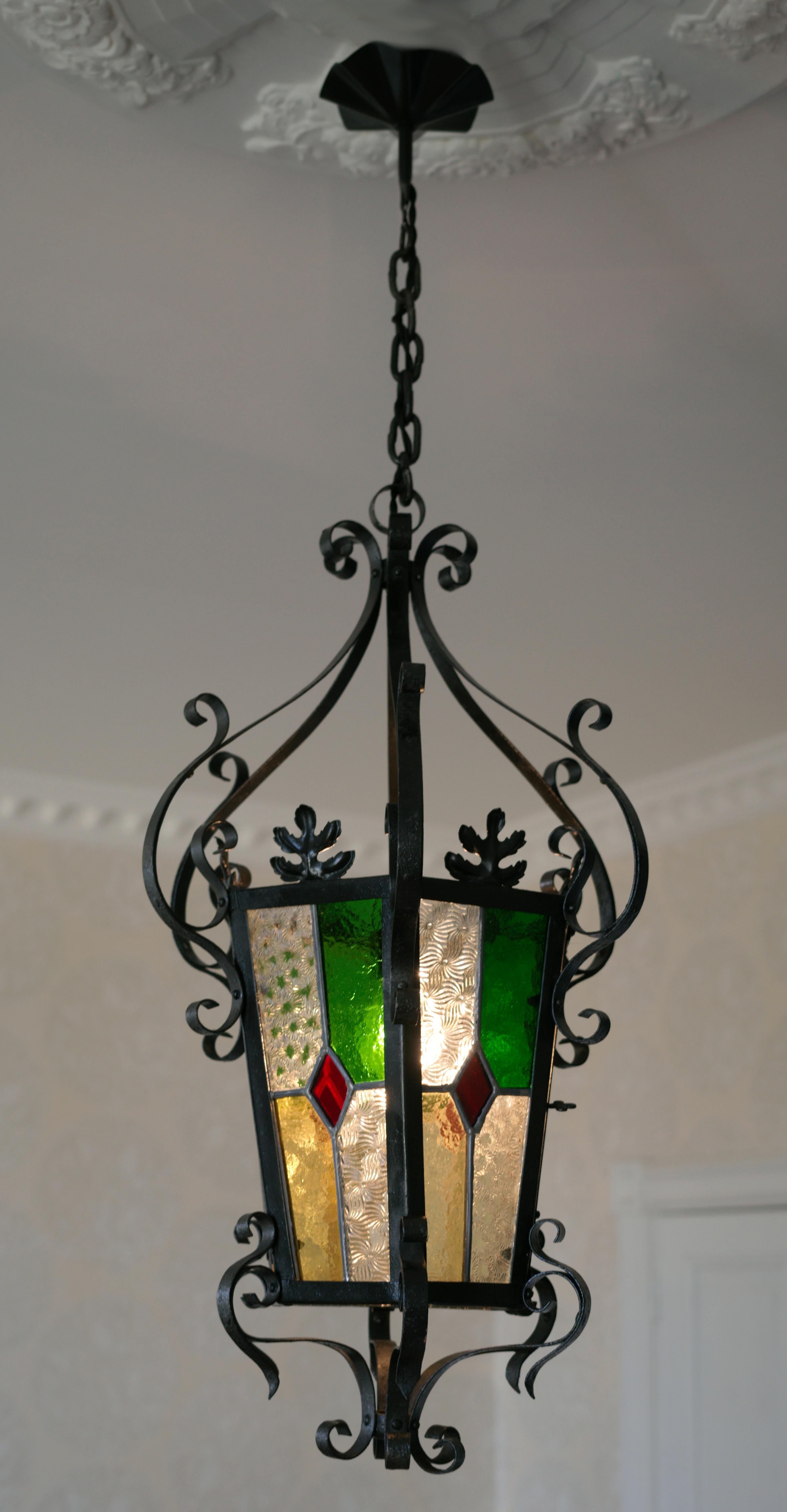 French Art Nouveau Stained-Glass Lantern, 1890-1900 For Sale 3