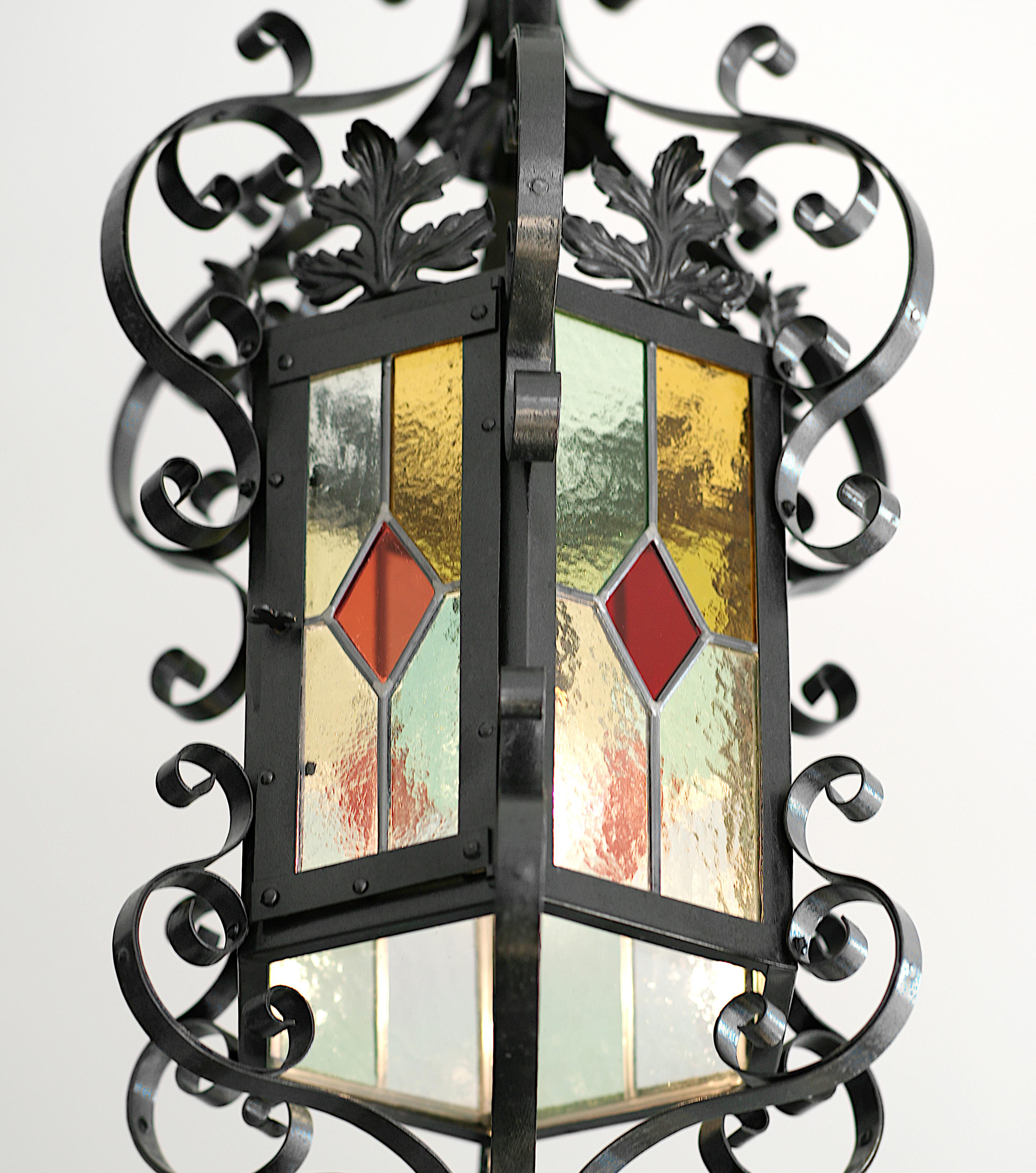 Lanterna in vetro colorato Art Nouveau francese, 1890-1900 in vendita 2