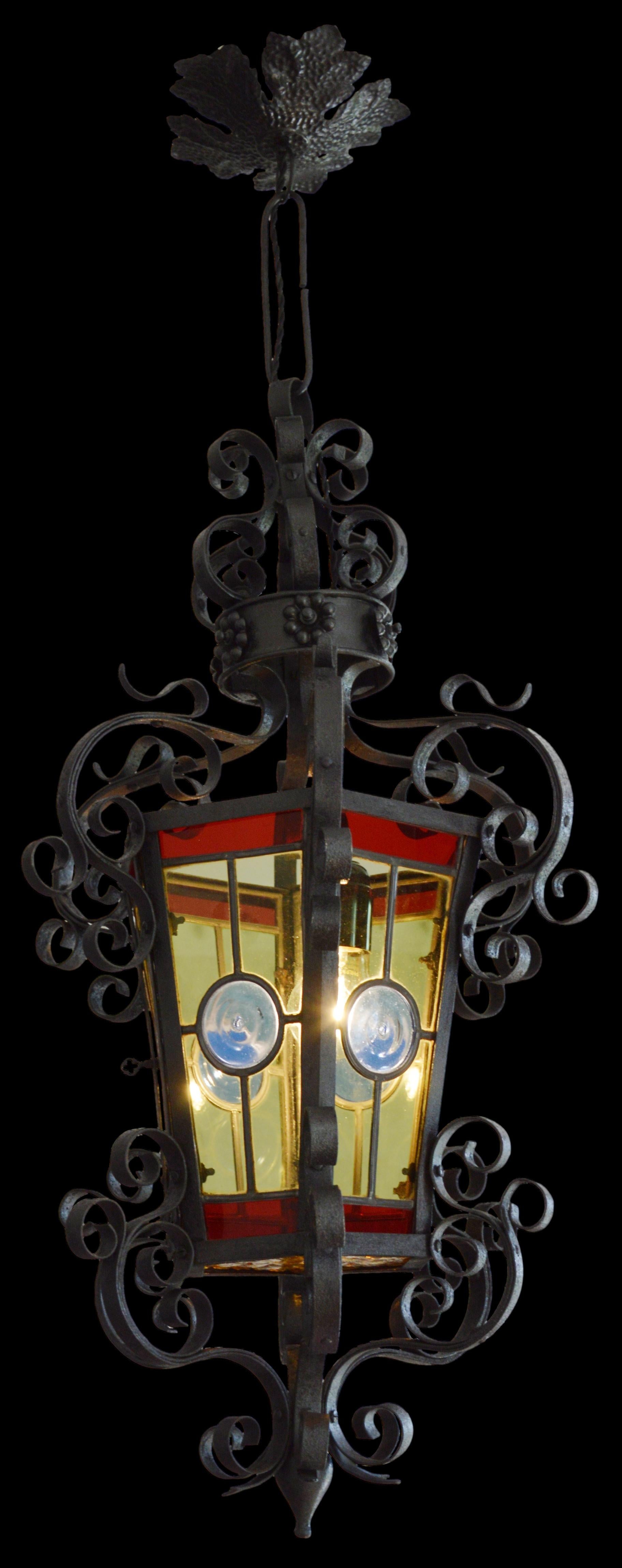 Lanterne française Art Nouveau en verre teinté, 1890-1900 1