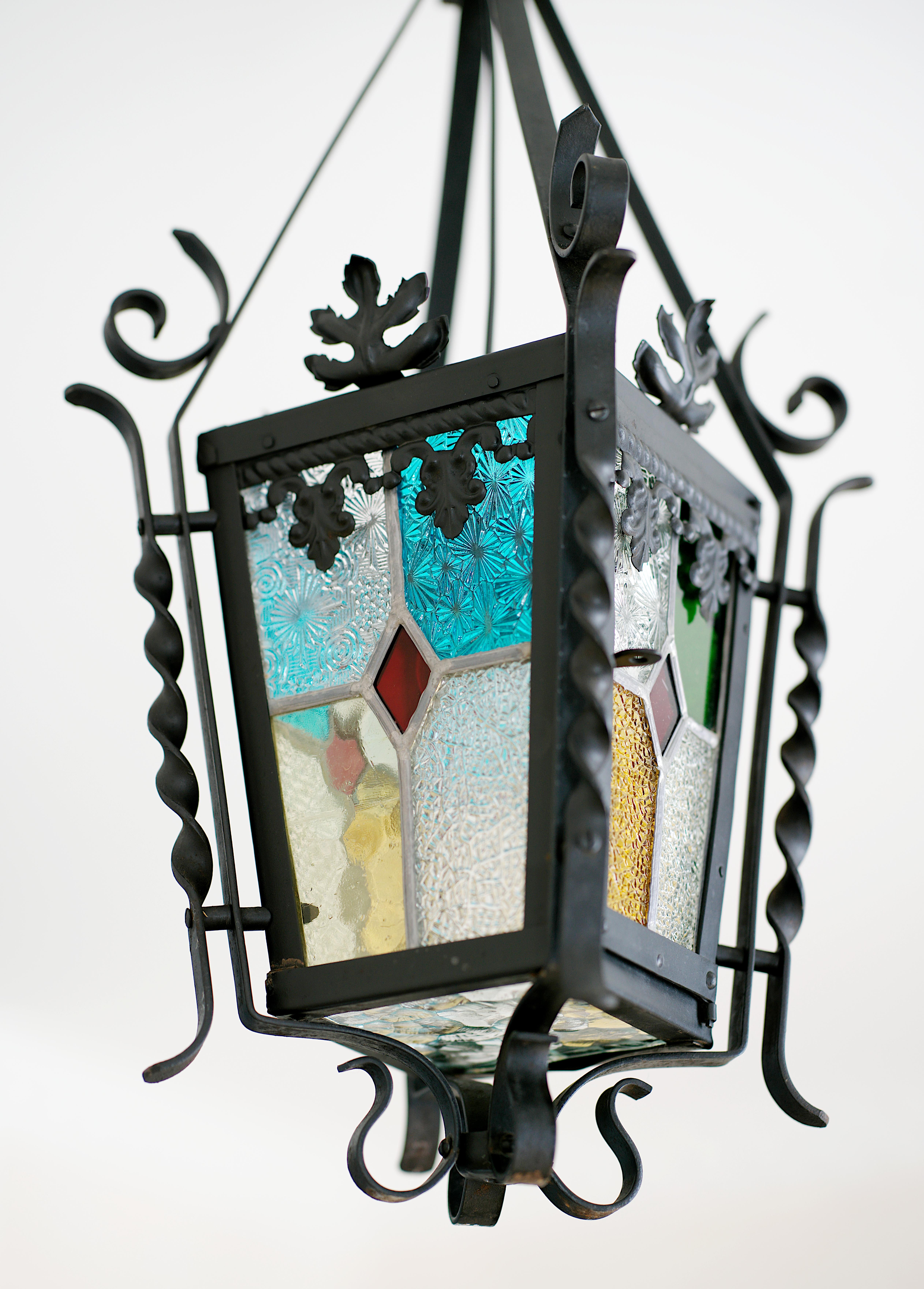 Französische Jugendstil-Laterne aus Buntglas, 1890-1900 im Angebot 3