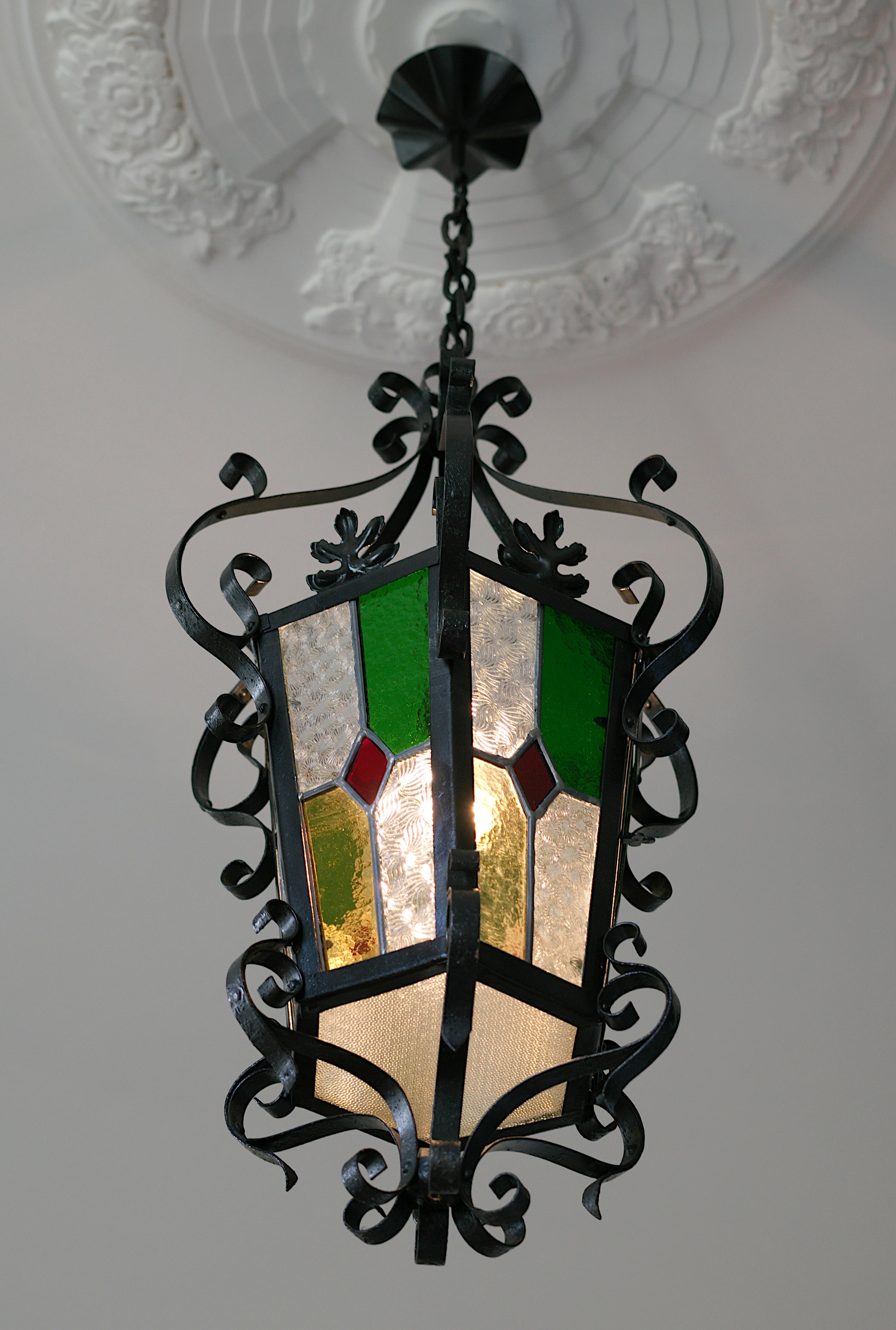 Lanterne française Art Nouveau en verre teinté, 1890-1900 en vente 2