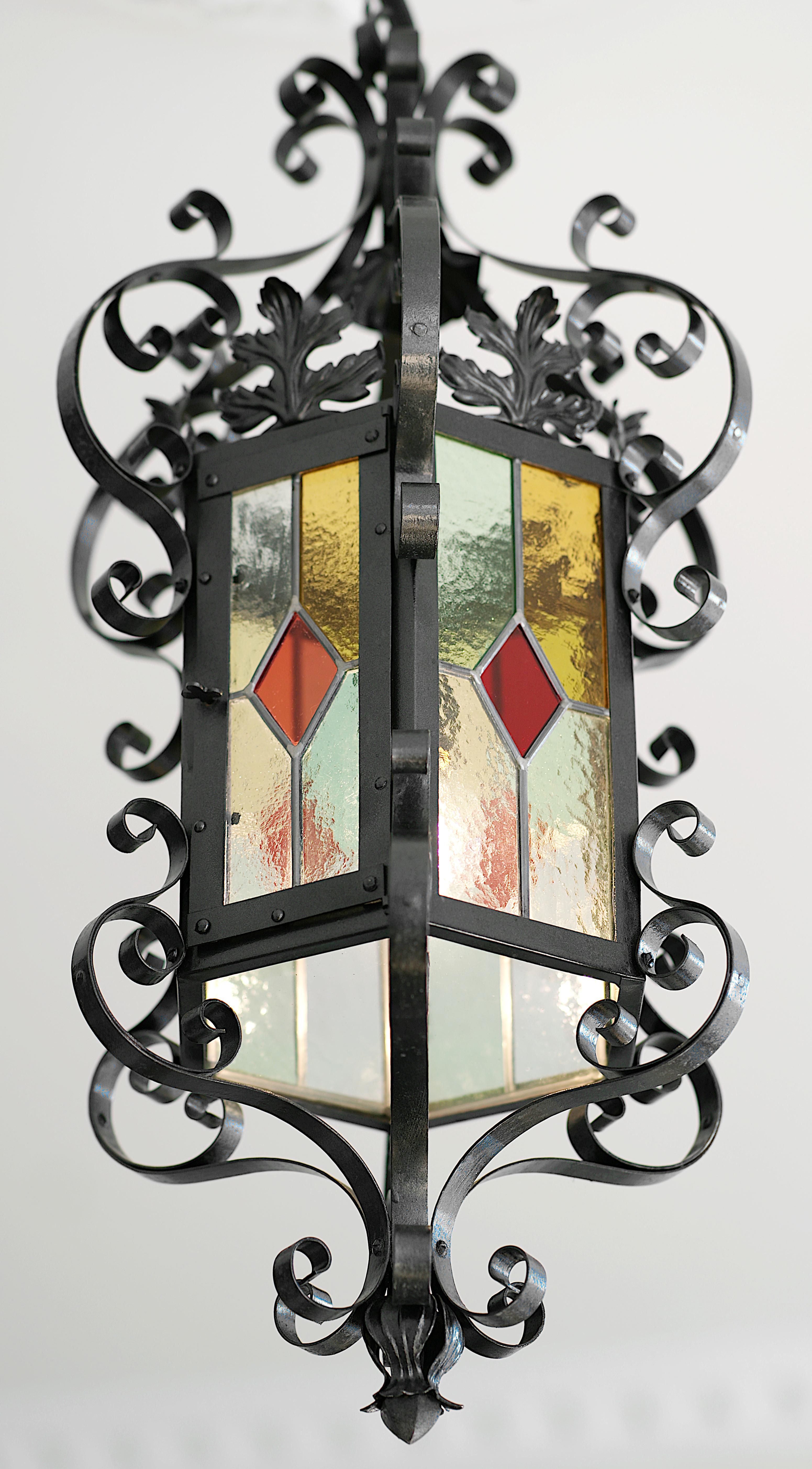 Lanterna in vetro colorato Art Nouveau francese, 1890-1900 in vendita 3
