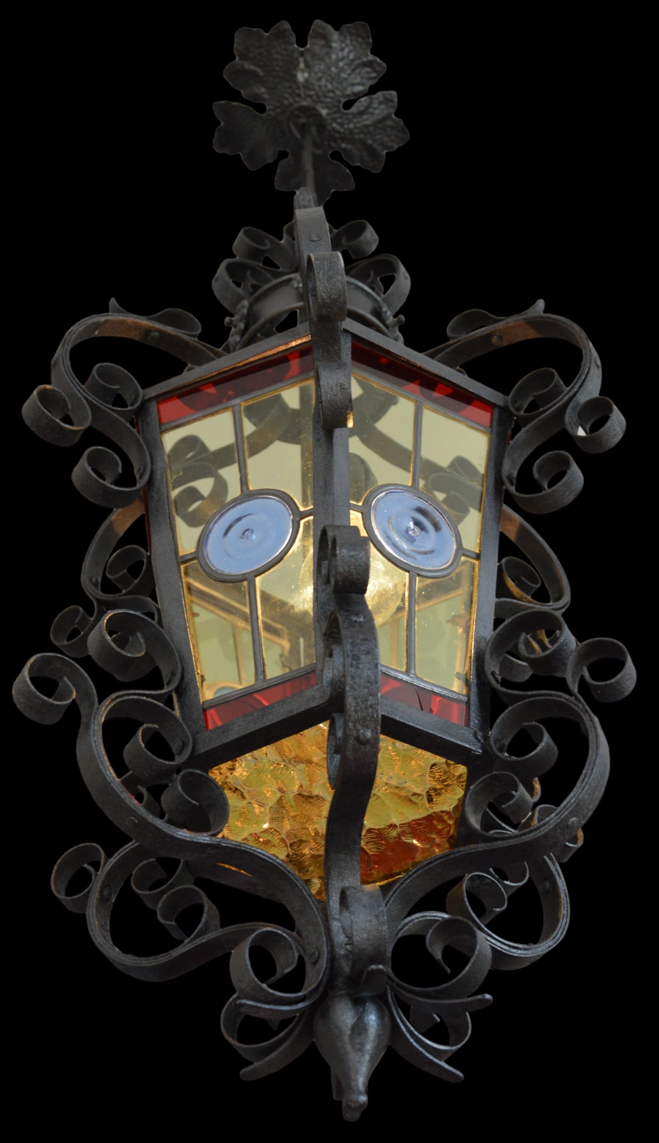 Lanterne française Art Nouveau en verre teinté, 1890-1900 2