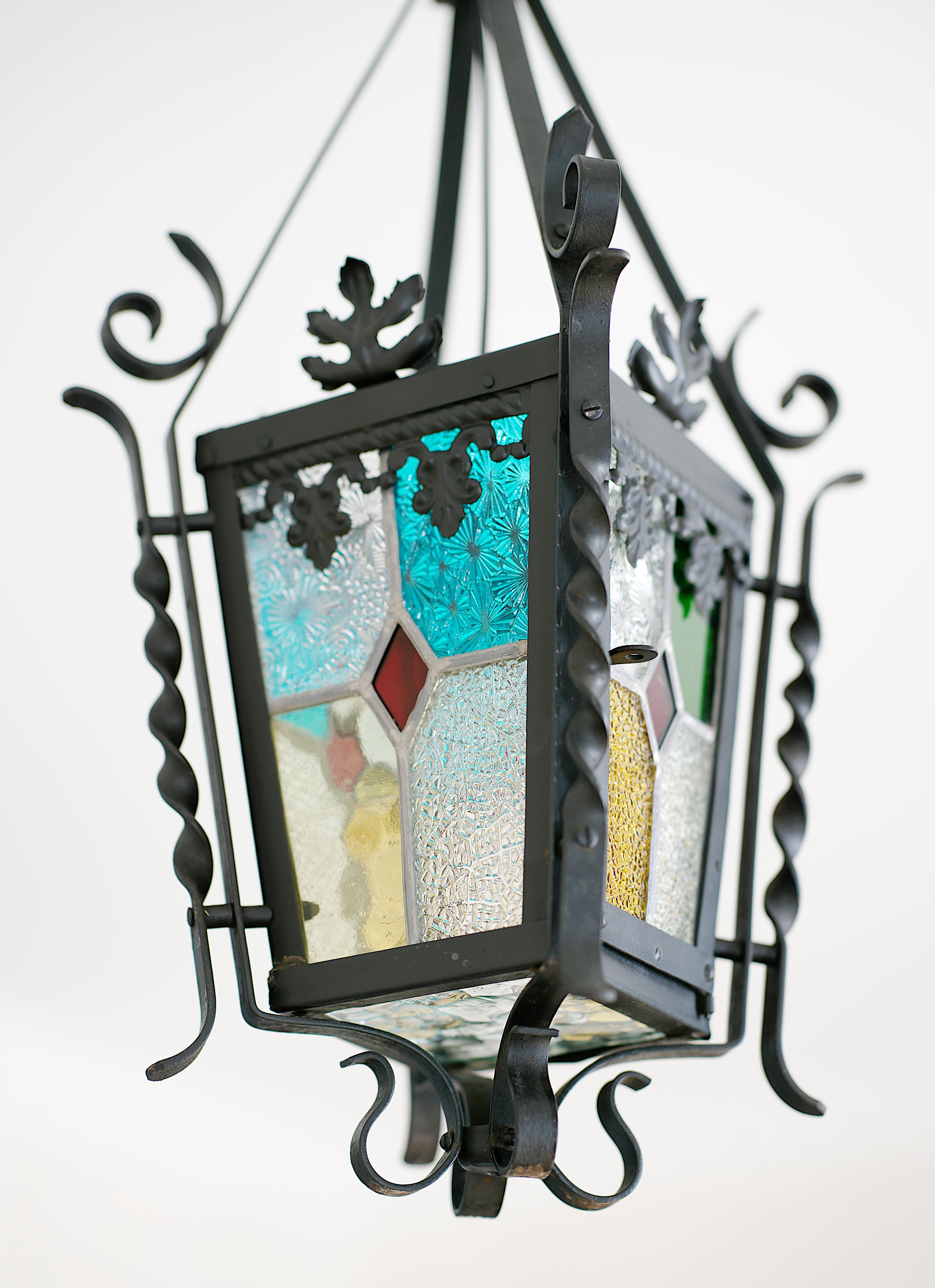 Französische Jugendstil-Laterne aus Buntglas, 1890-1900 im Angebot 4