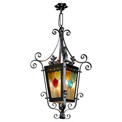 French Art Nouveau Stained-Glass Lantern, 1890-1900