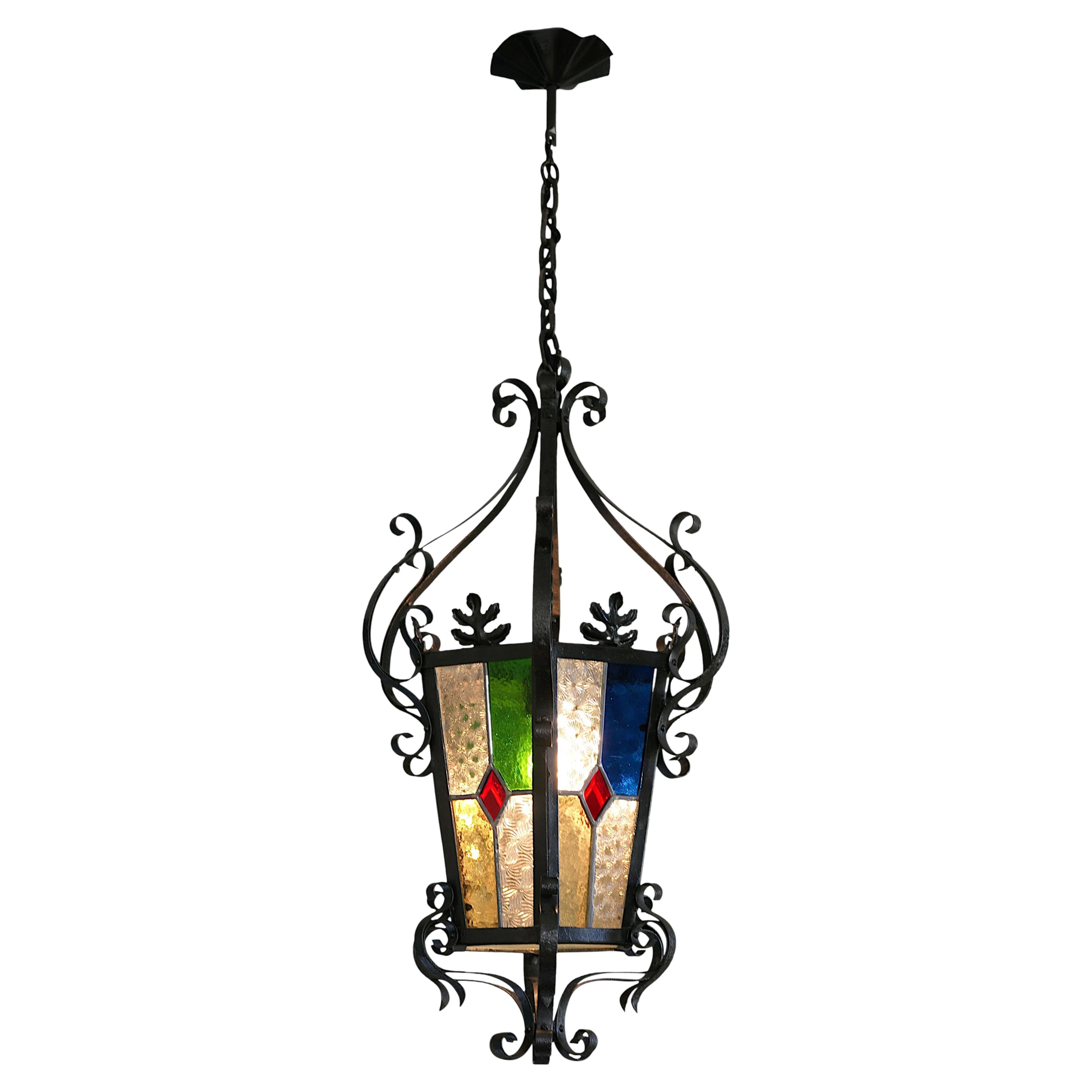 French Art Nouveau Stained-Glass Lantern, 1890-1900 For Sale