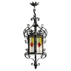 French Art Nouveau Stained-Glass Lantern, 1890-1900