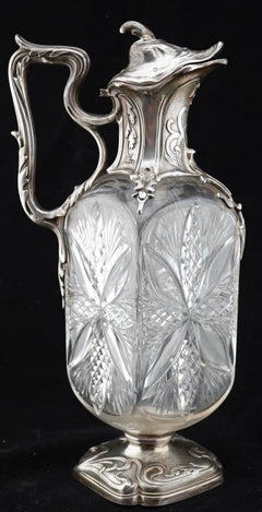French Art Nouveau Sterling and Cut Glass Claret Jug by Baccarat