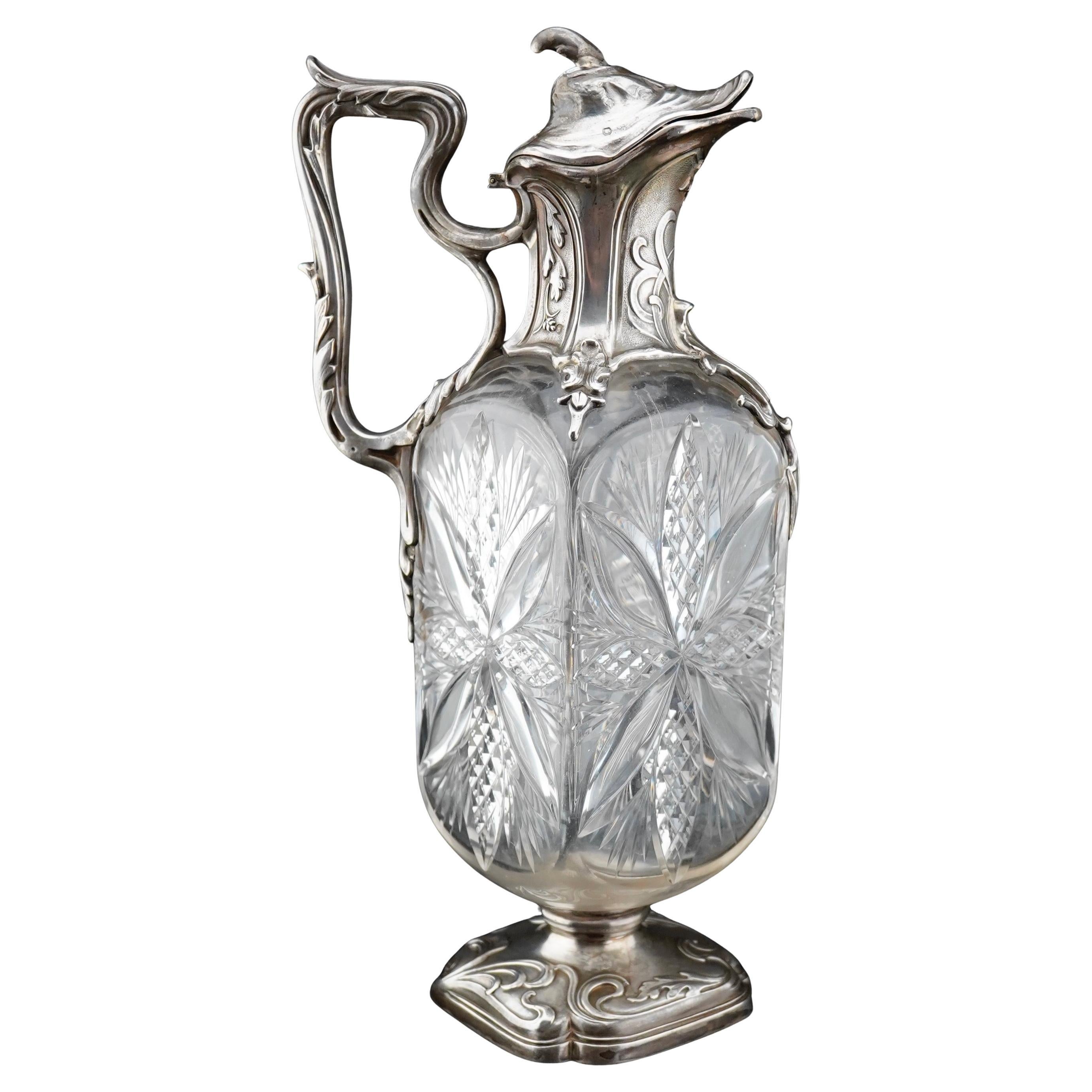 Französischer Jugendstil Krug aus Sterling und geschliffenem Glas von Baccarat