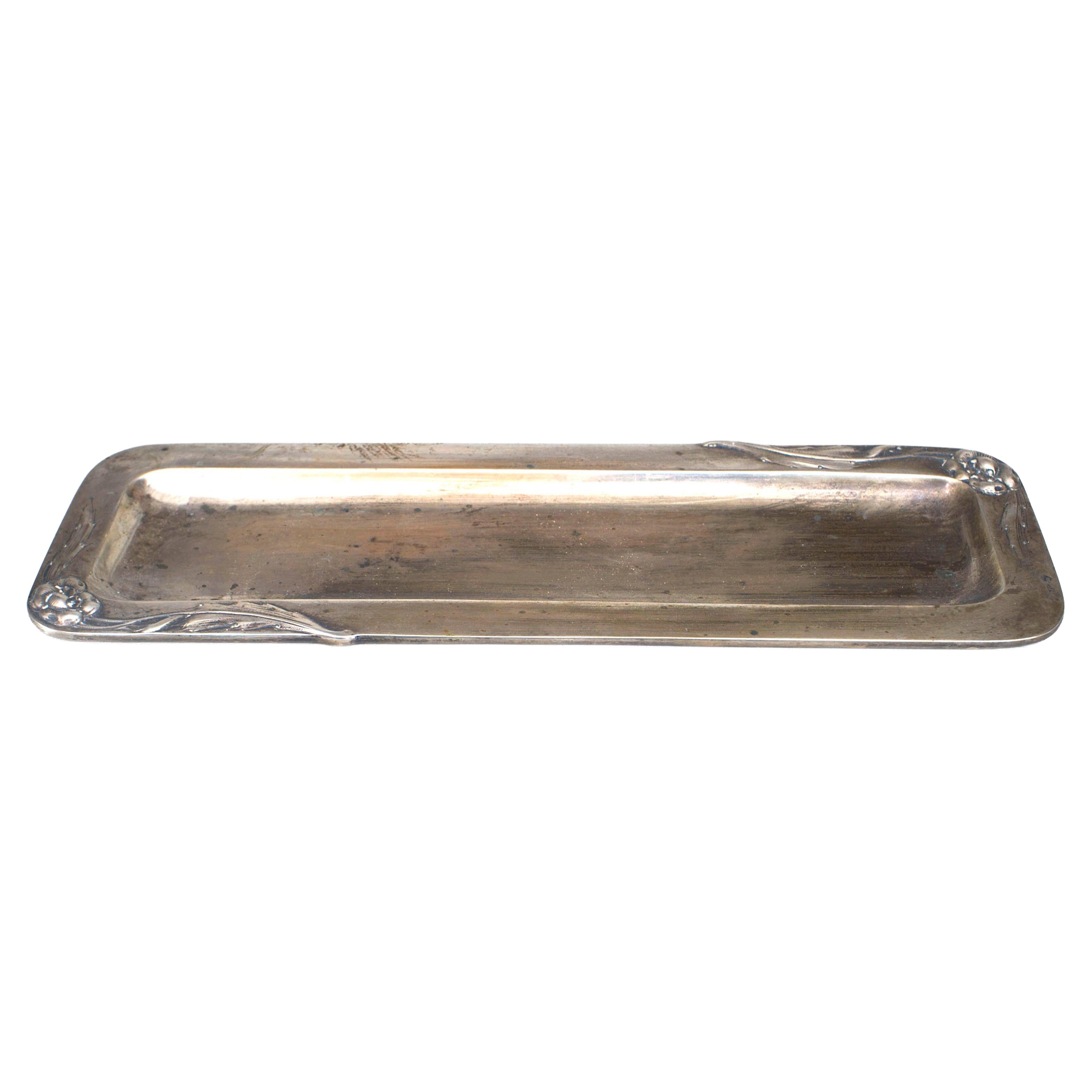 French Art Nouveau Sterling Silver Pen Tray For Sale