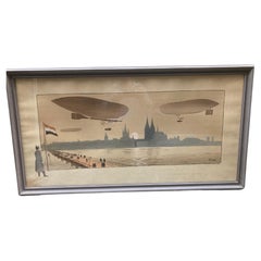 Litografia francese in pietra Art Nouveau "Les dirigeables PARCEVAL et GROSS" di Gamy