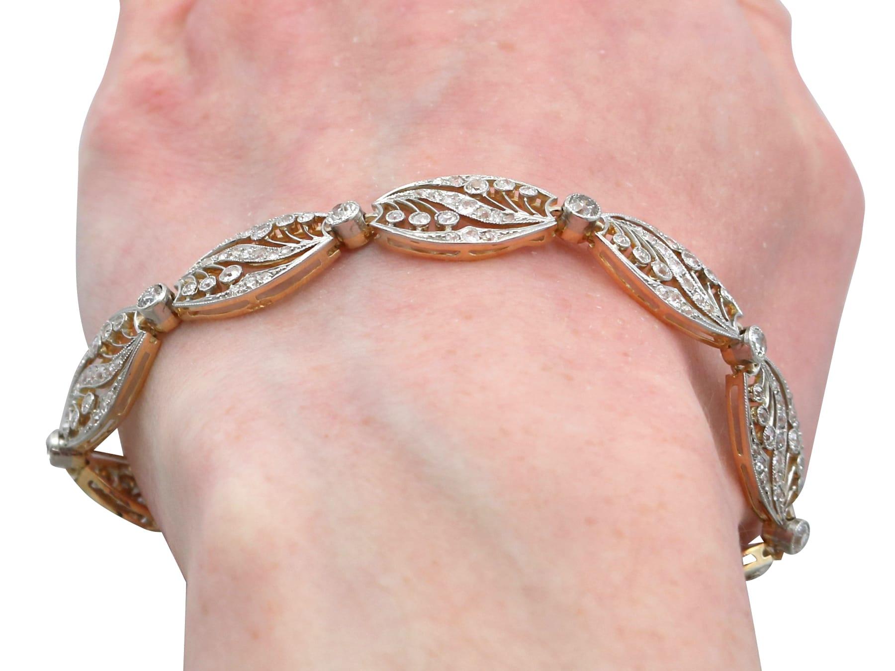 Bracelet en or jaune 18 carats de style Art nouveau français avec diamants de 4,35 carats, c. 1905 en vente 11