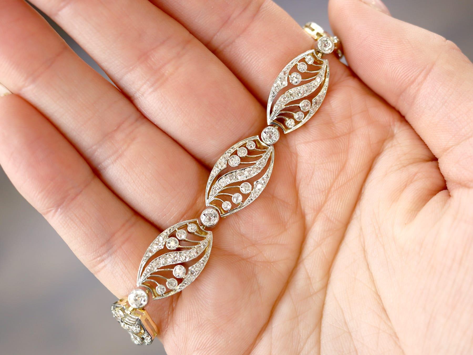 Taille vieille Europe Bracelet en or jaune 18 carats de style Art nouveau français avec diamants de 4,35 carats, c. 1905 en vente