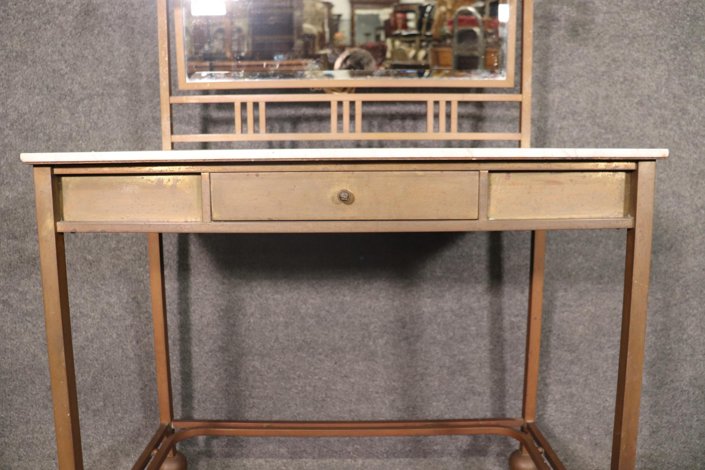French Art Nouveau Style Bronze and Marble Top Vanity Signed Pardon 9