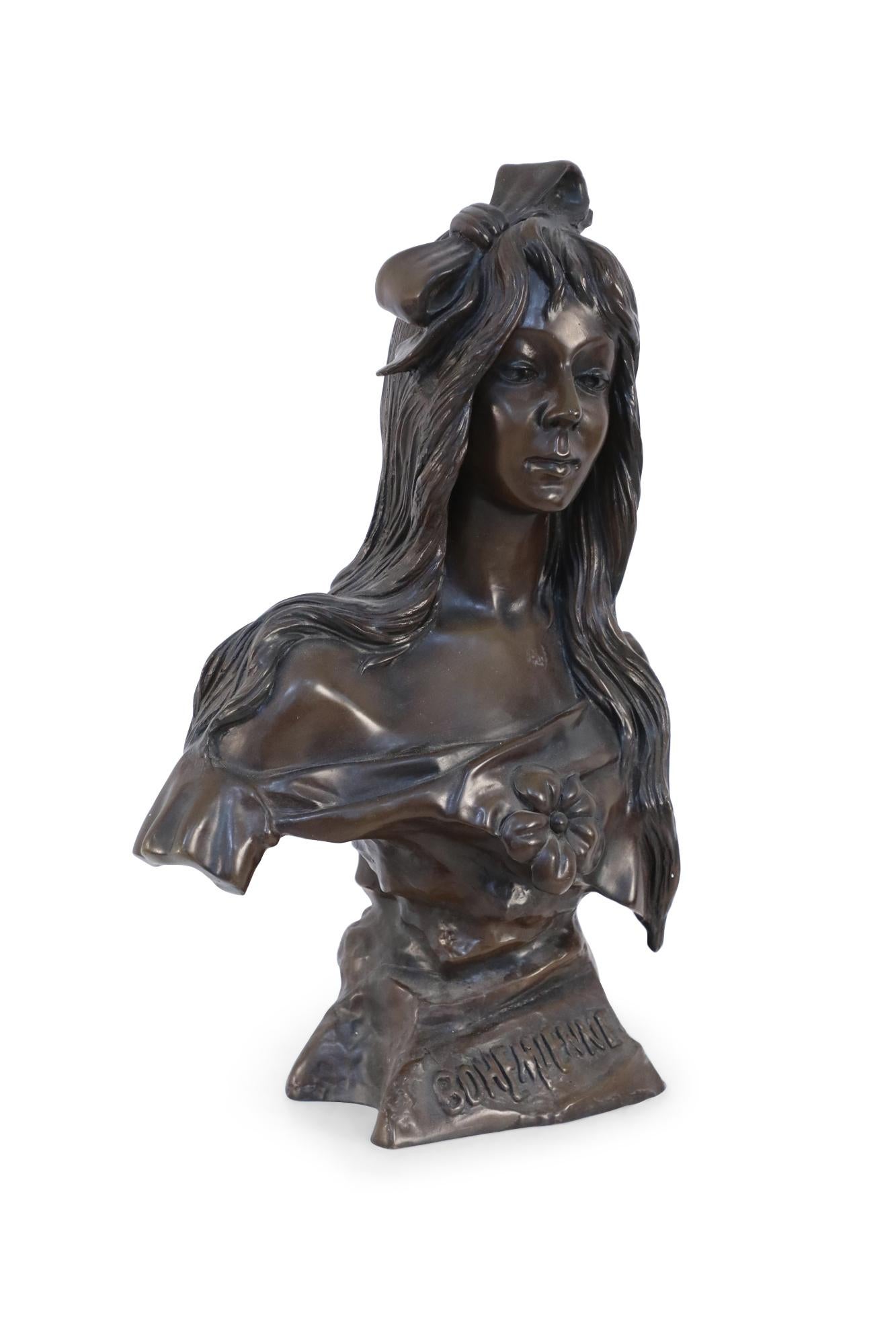 French Art Nouveau Style Bronze Bohemian Woman Bust For Sale 3
