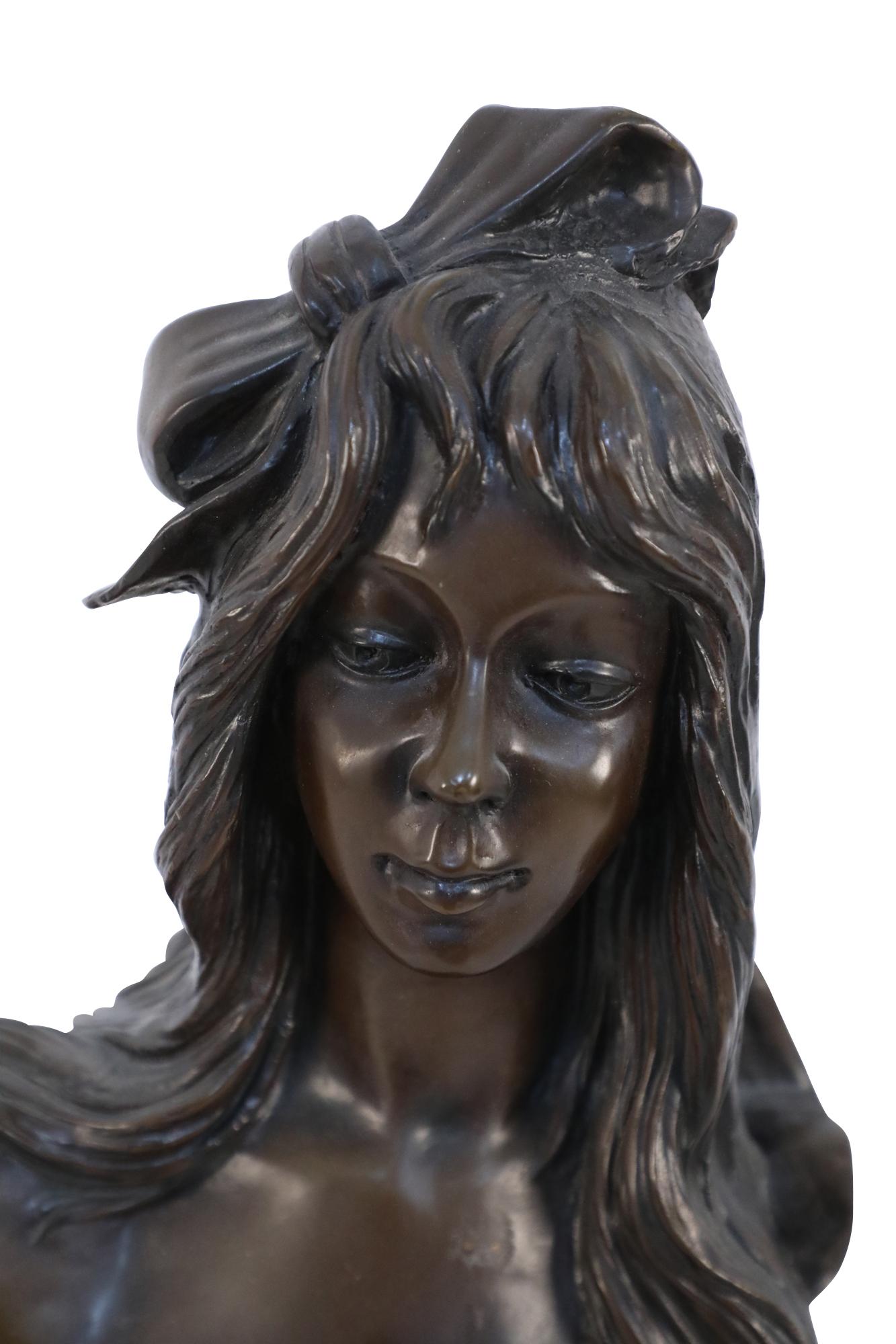 French Art Nouveau Style Bronze Bohemian Woman Bust For Sale 5