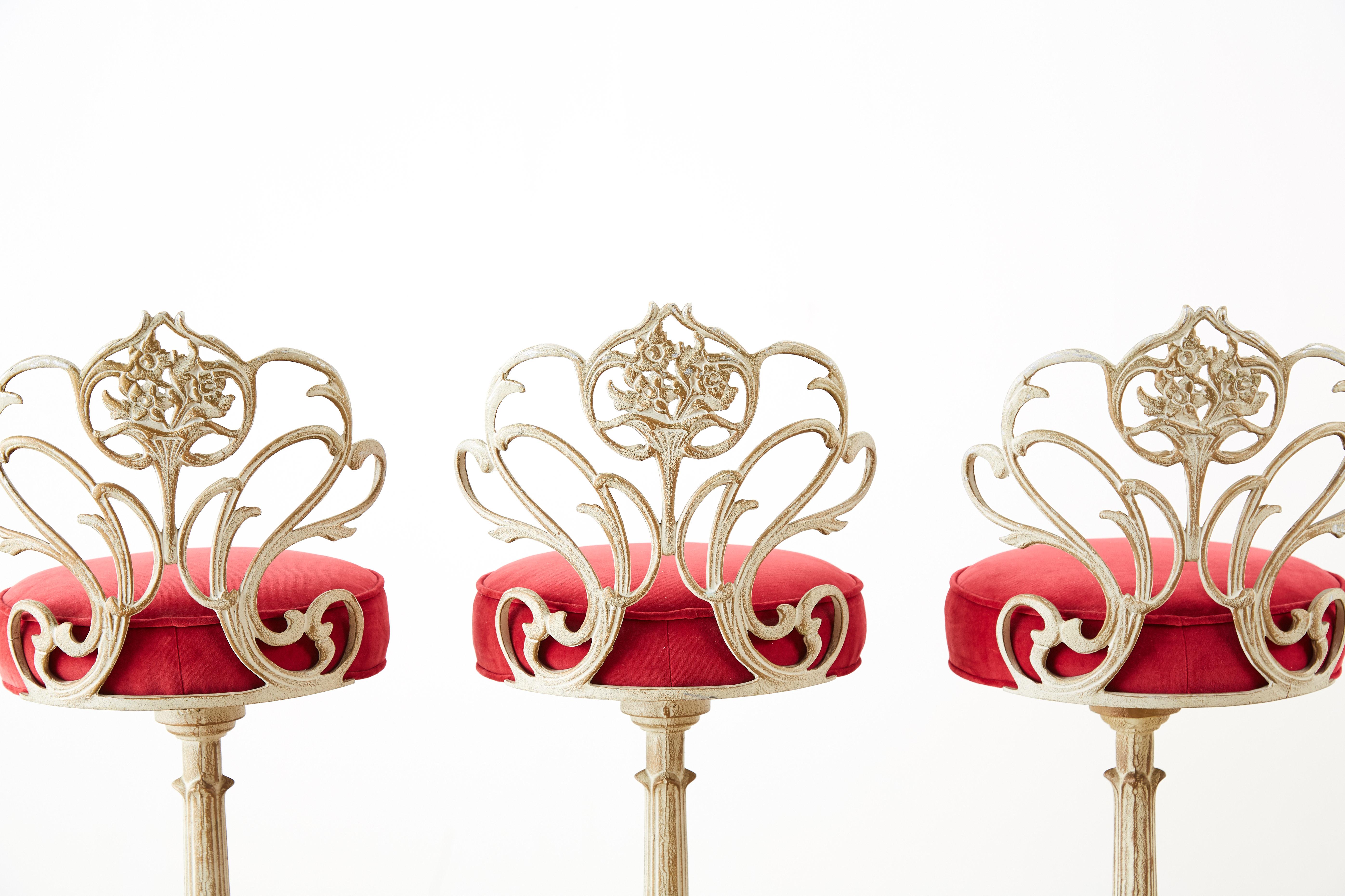 French Art Nouveau Style Cast Iron Bar Stools 1