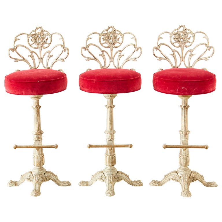 French Art Nouveau Style Cast Iron Bar Stools at 1stDibs
