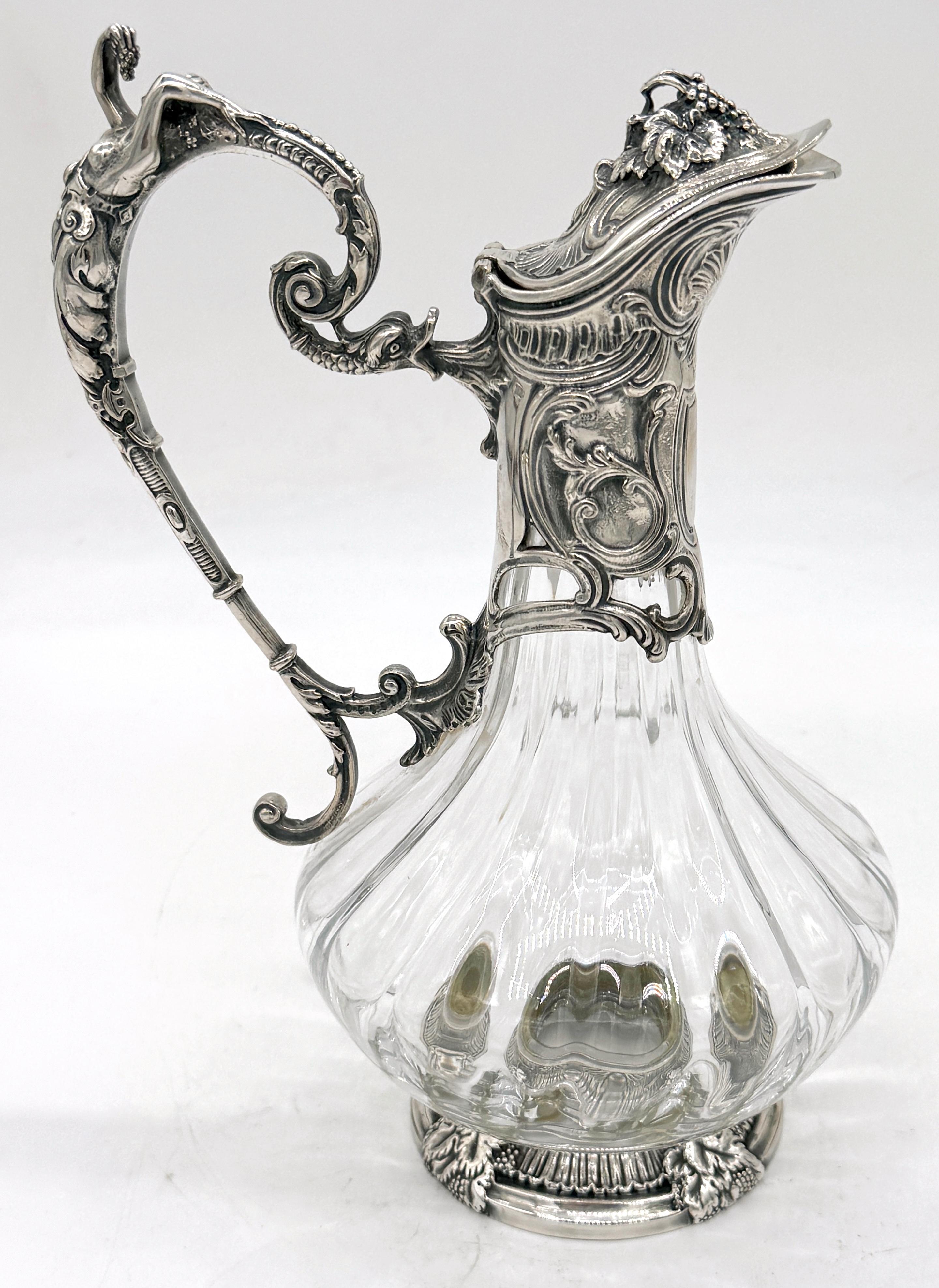 Jarra de clarete francesa de estilo Art Nouveau Figural Silverplate & Cristallerie Lorraine en venta 3