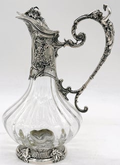Caraffa figurata in stile Art Nouveau francese in silverplate e Cristallerie Lorraine Claret