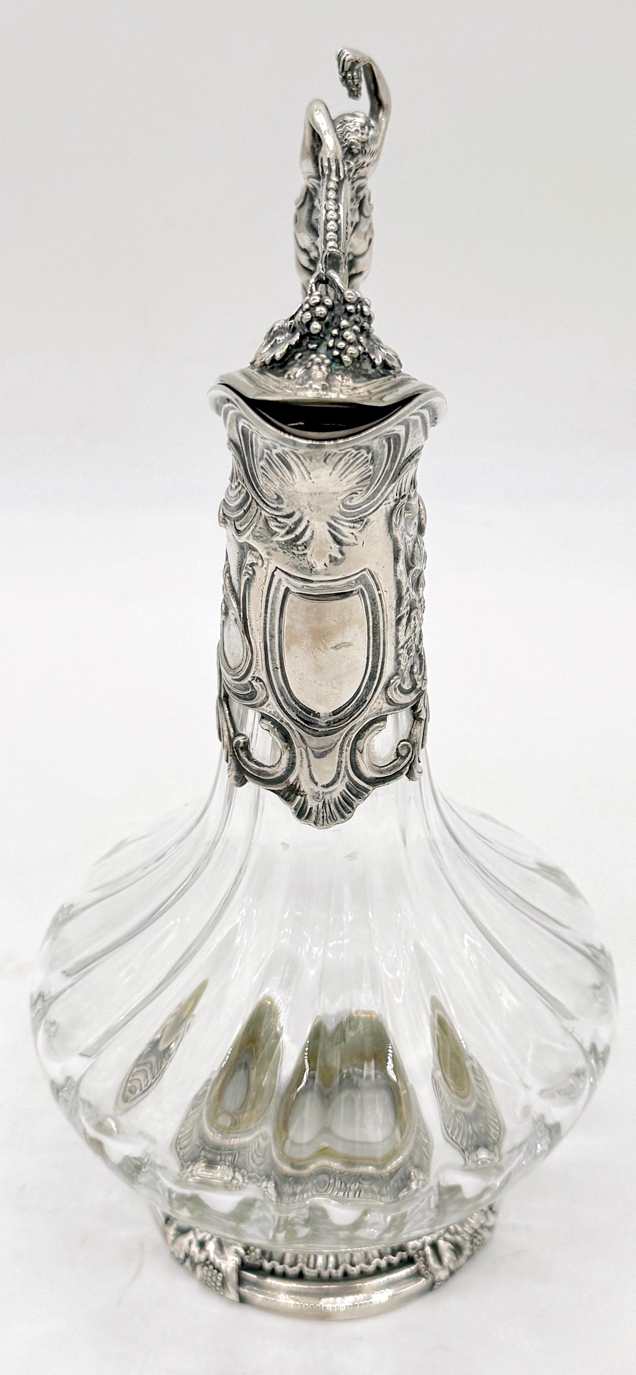 Jarra de clarete francesa de estilo Art Nouveau Figural Silverplate & Cristallerie Lorraine en Bueno estado para la venta en West Palm Beach, FL