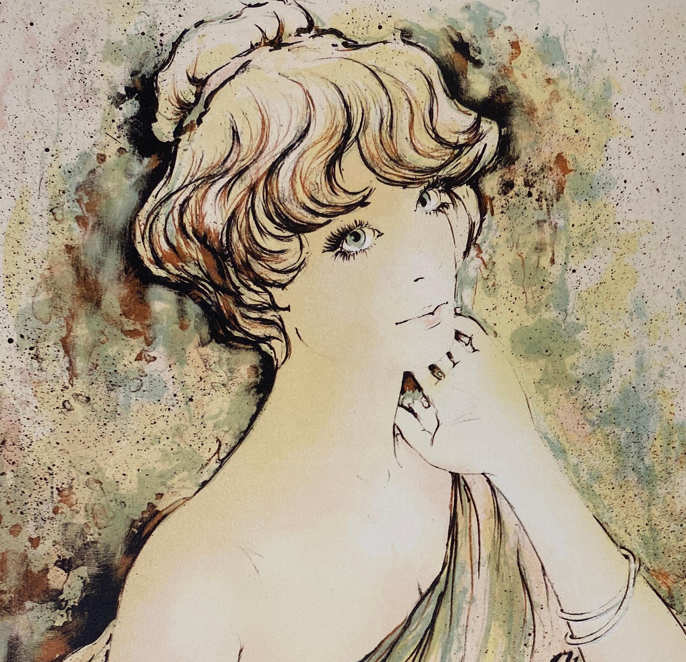 Figurative Farblithographie im französischen Art nouveau-Stil, signiert und nummeriert im Angebot 2