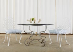 French Bistro Style Patinated Iron Brass Garden Dining Table