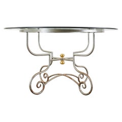 French Bistro Style Patinated Iron Brass Garden Dining Table