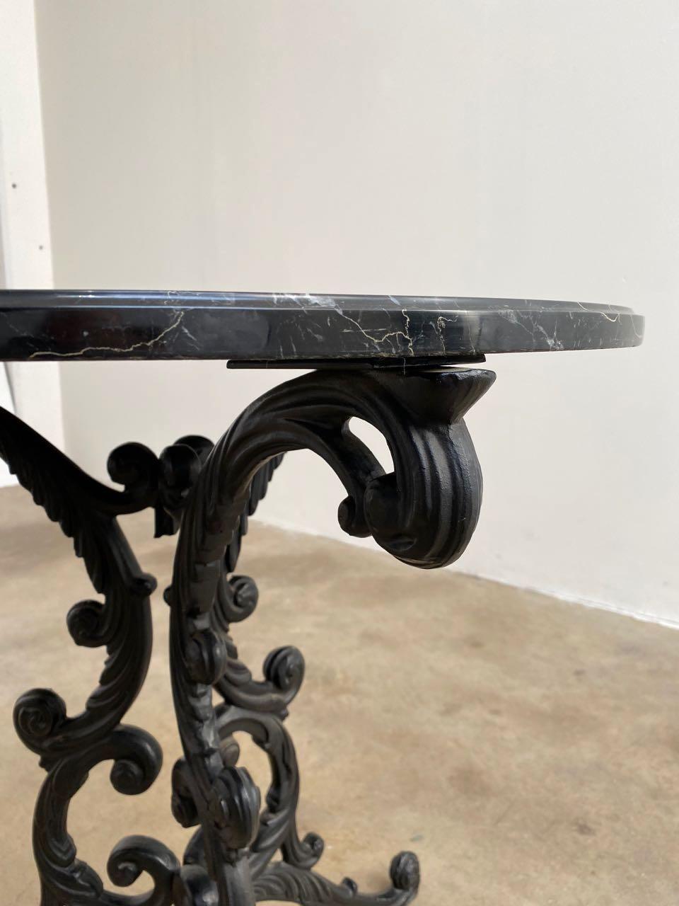 French Art Nouveau Style Iron Marble Bistro Table 7