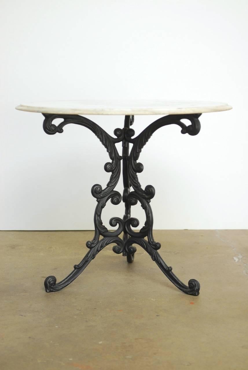 American French Art Nouveau Style Iron Marble Bistro Table