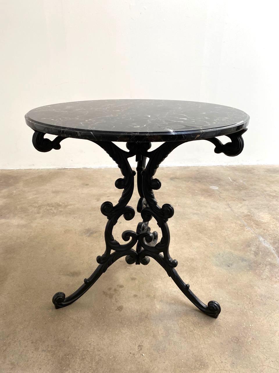 American French Art Nouveau Style Iron Marble Bistro Table
