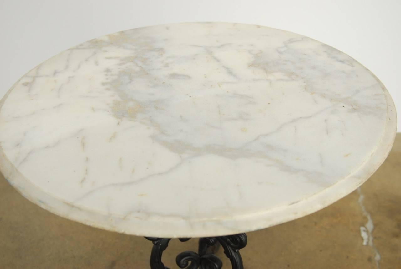 French Art Nouveau Style Iron Marble Bistro Table In Good Condition In Rio Vista, CA