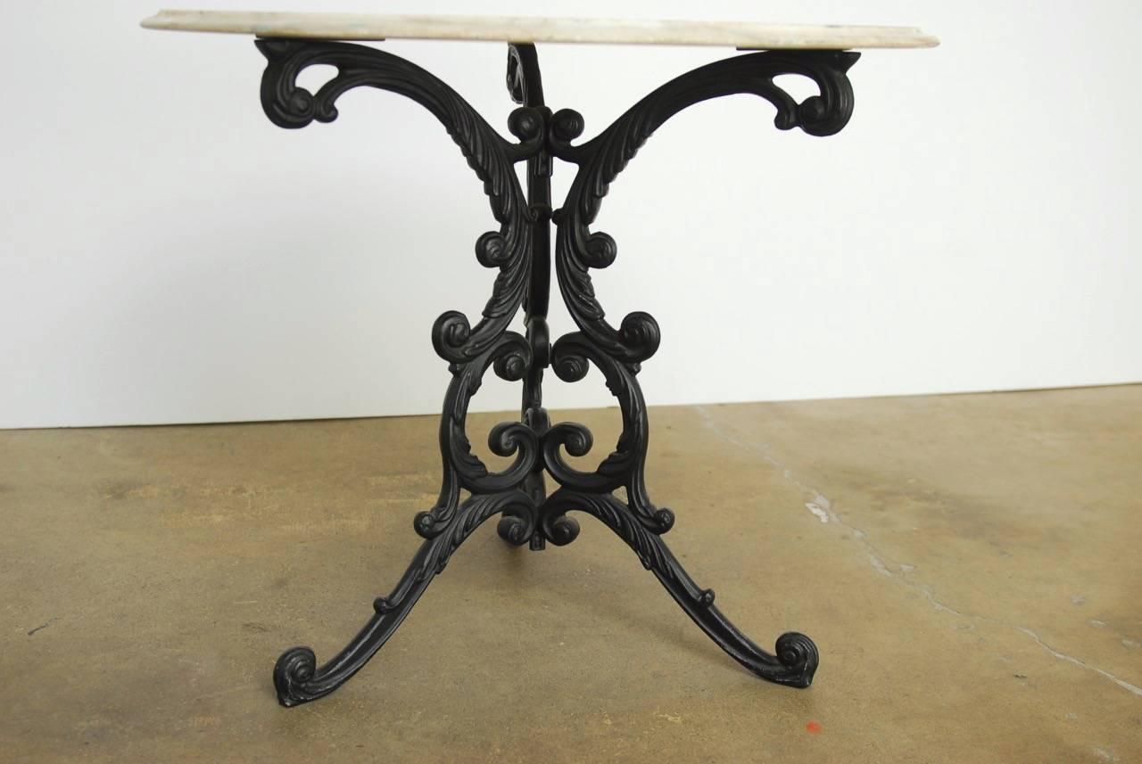 20th Century French Art Nouveau Style Iron Marble Bistro Table