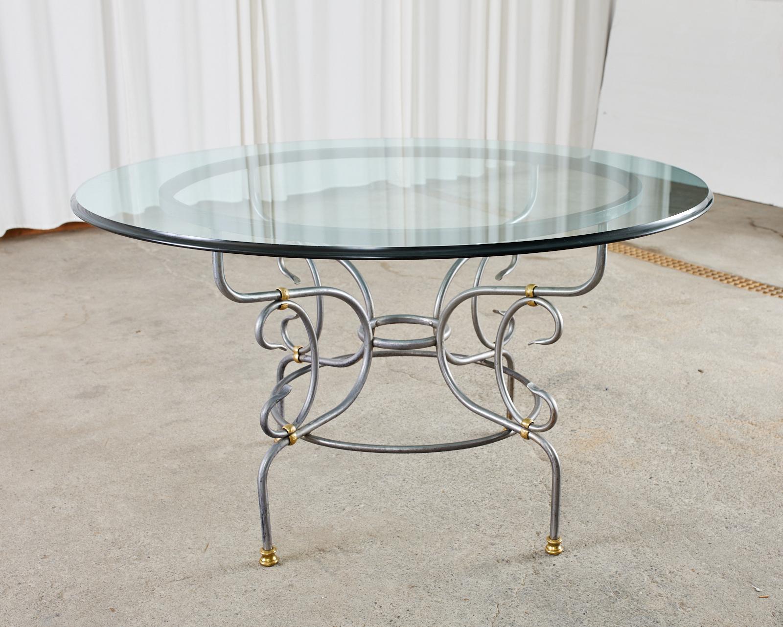 French Art Nouveau Style Steel Bronze Garden Dining Table 5