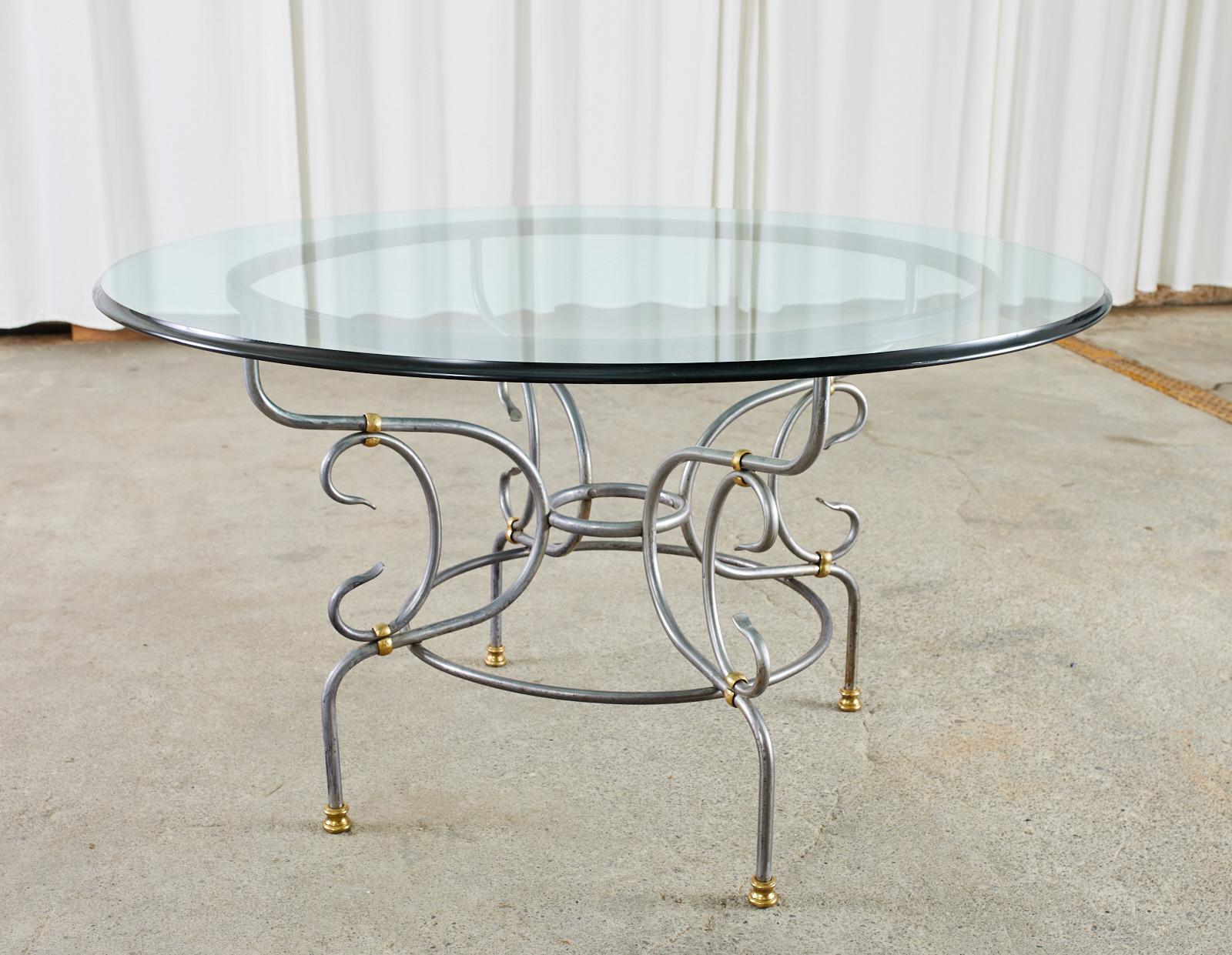 French Art Nouveau Style Steel Bronze Garden Dining Table 7