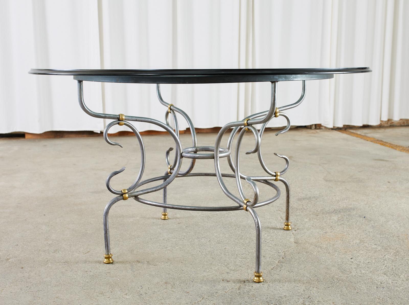 French Art Nouveau Style Steel Bronze Garden Dining Table 9