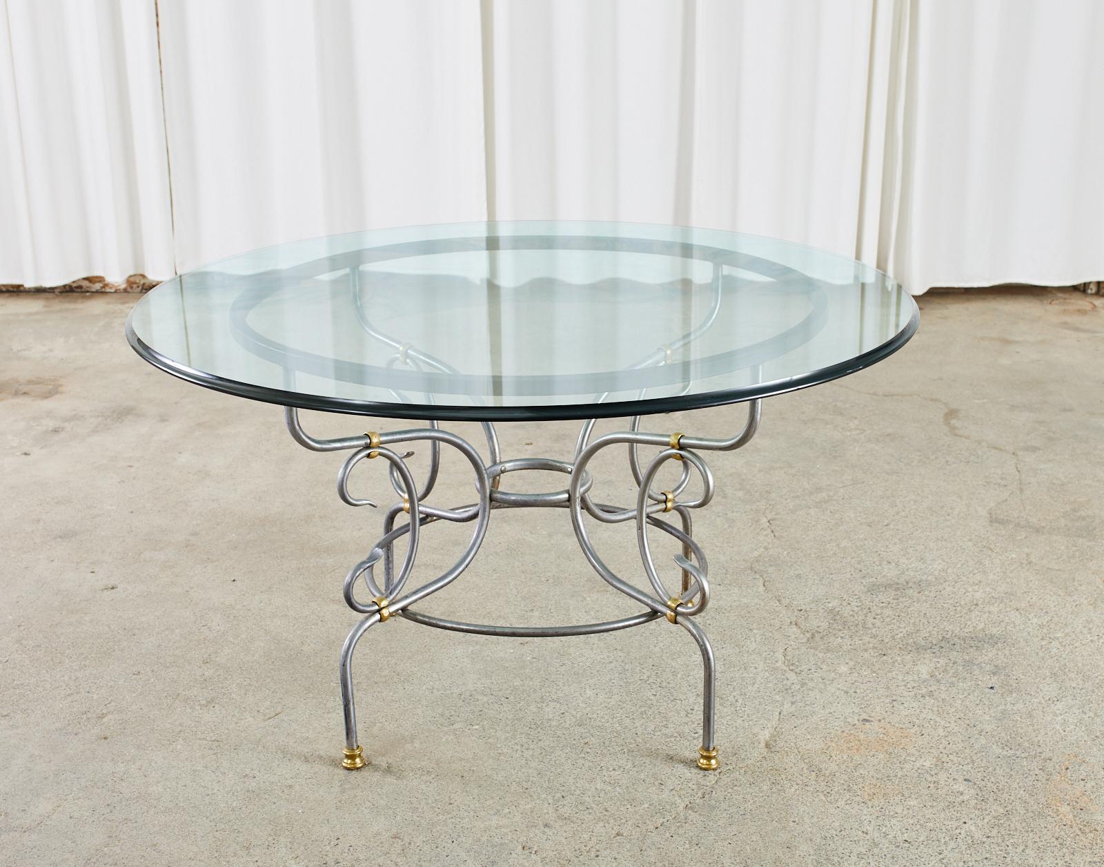 Hand-Crafted French Art Nouveau Style Steel Bronze Garden Dining Table