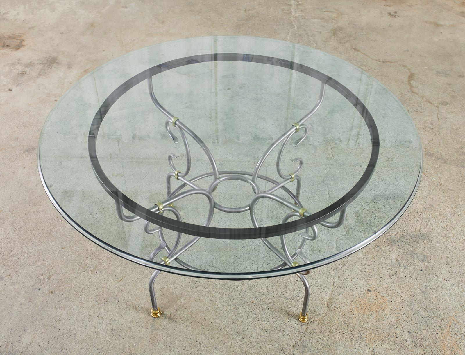 French Art Nouveau Style Steel Bronze Garden Dining Table In Good Condition In Rio Vista, CA