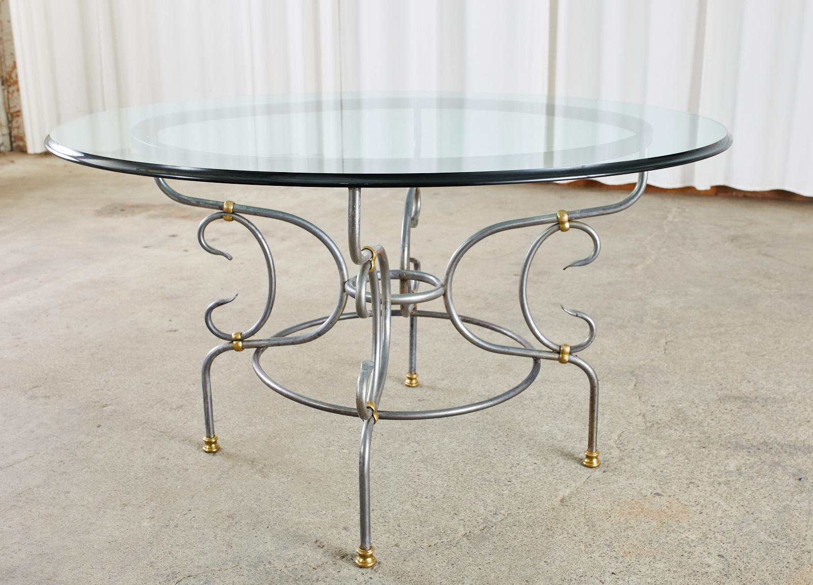 20th Century French Art Nouveau Style Steel Bronze Garden Dining Table