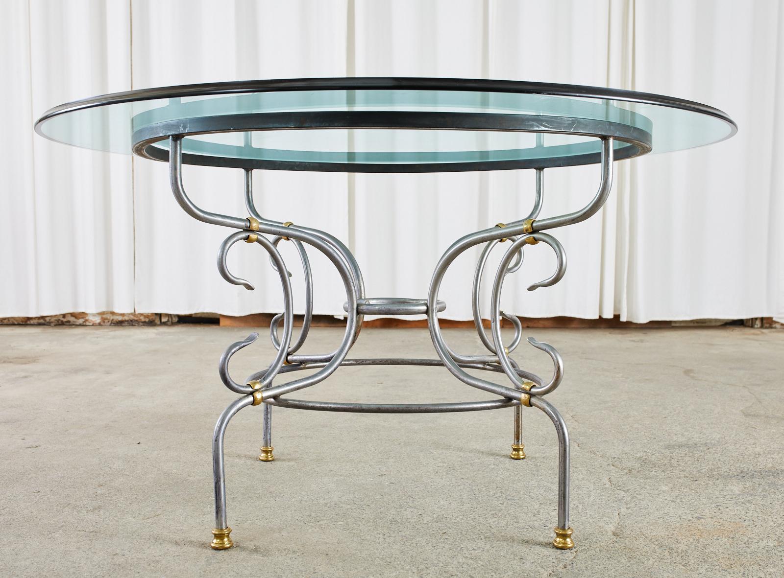 French Art Nouveau Style Steel Bronze Garden Dining Table 1