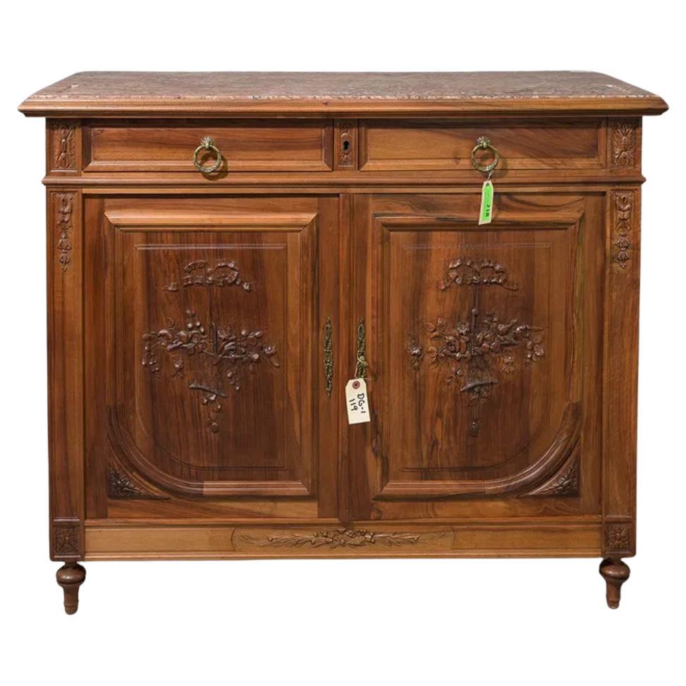 Buffet / buffet en noyer à dessus de marbre de style Art Nouveau français en vente