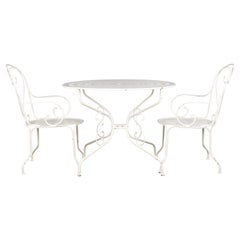 Set da giardino dipinto in ferro battuto bianco in stile Art Nouveau francese