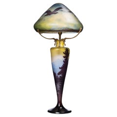 French Art Nouveau Table Lamp by Emile Galle ''Vosges Paysage'' Cameo Glass 1900